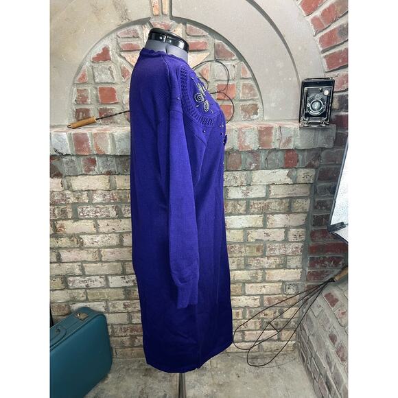 Sweater Dress beaded embellished glam 1980s shoulder pads purple - Picture 6 of 12